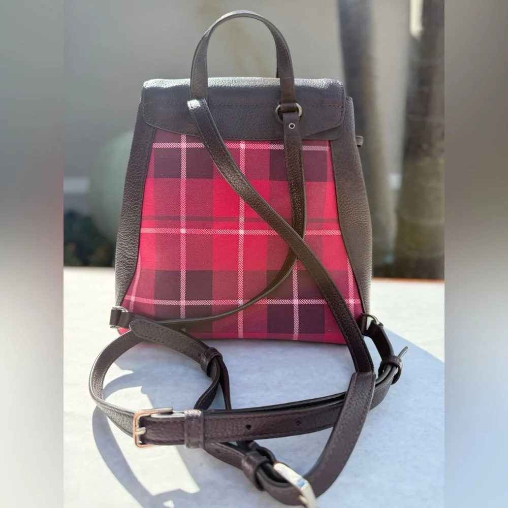Kate Spade Leila Plaid Medium Flap Backpack - Picture 3 of 10
